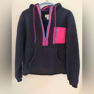J. Crew Navy and Pink Vintage Fleece Pullover Hoodie